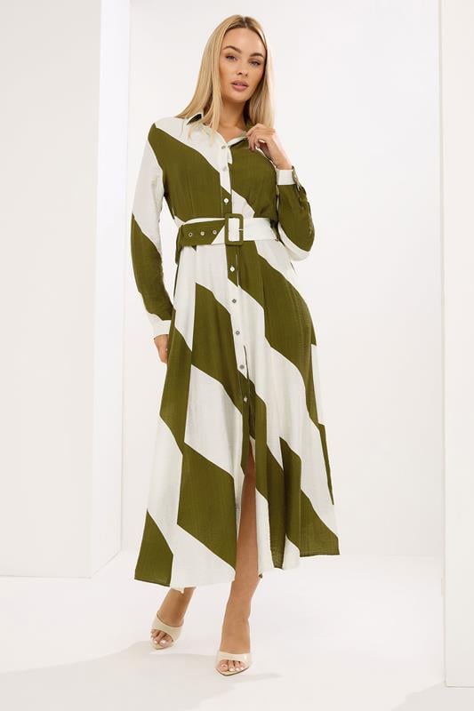  STAR Khaki Green Stripe Shirt Dress