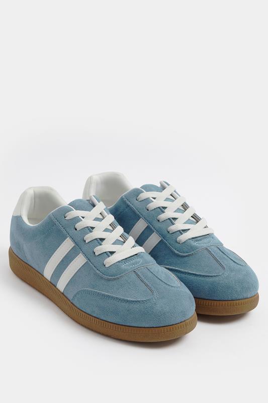 Blue Faux Suede Retro Stripe Trainers In Extra Wide EEE Fit 1