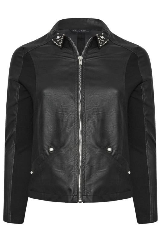 Evans Baptiste Black Embellished Faux Leather Jacket 5