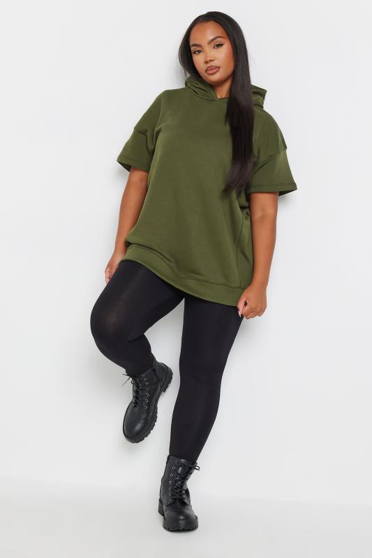 YOURS Plus Size Khaki Green Oversized Short Sleeve Hoodie | Yours Clothing 2