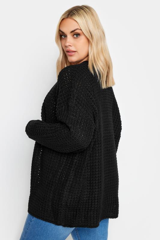 YOURS Plus Size Black Waffle Knit Cardigan | Yours Clothing 4