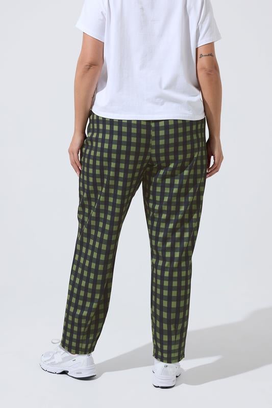 LIMITED COLLECTION Plus Size Khaki Green Gingham Barrel Trousers | Yours Clothing 2