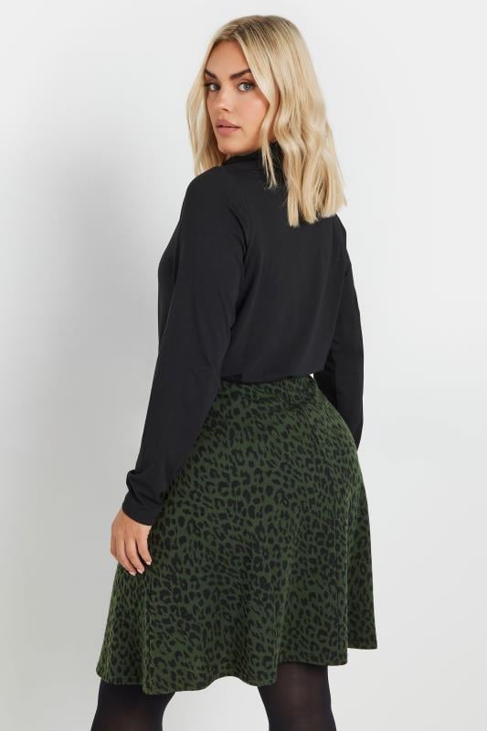 YOURS Plus Size Green Leopard Print Button Front Skirt | Yours Clothing  3