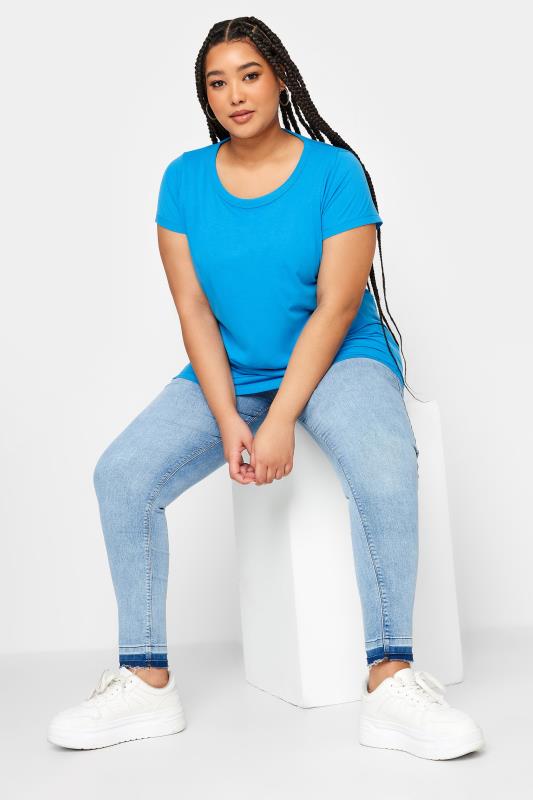 YOURS Plus Size Blue Cotton Blend T-Shirt | Yours Clothing 2