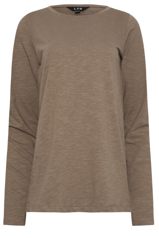 LTS Tall Mocha Brown Crew Neck Long Sleeve Cotton T-Shirt | Long Tall Sally 5