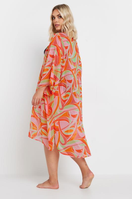 YOURS Plus Size Orange Abstract Print Beach Shirt | Yours Clothing 3