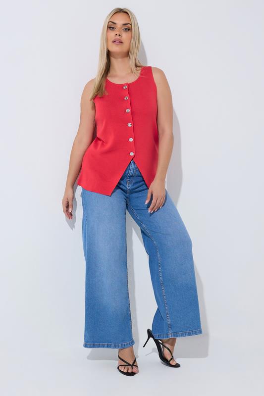 LIMITED COLLECTION Plus Size Red Knitted Waistcoat | Yours Clothing 1