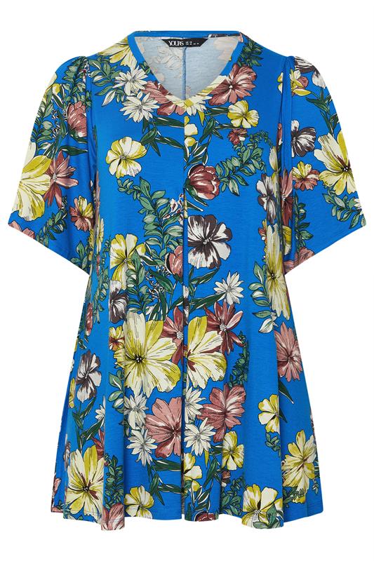 YOURS Plus Size Blue Floral Print Pleat Front Top 5