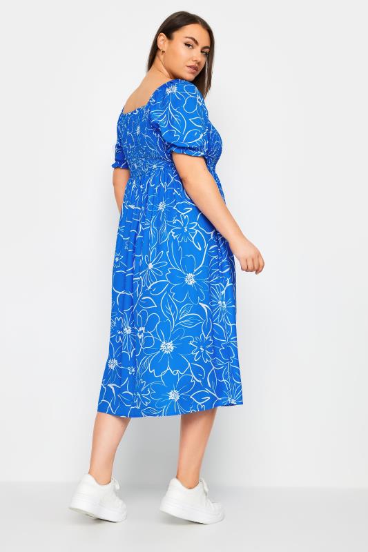 YOURS Plus Size Blue Floral Print Shirred Midaxi Dress | Yours Clothing 4