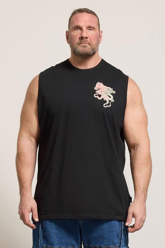 BadRhino Big & Tall Black Extra Long Dragon Graphic Muscle Vest