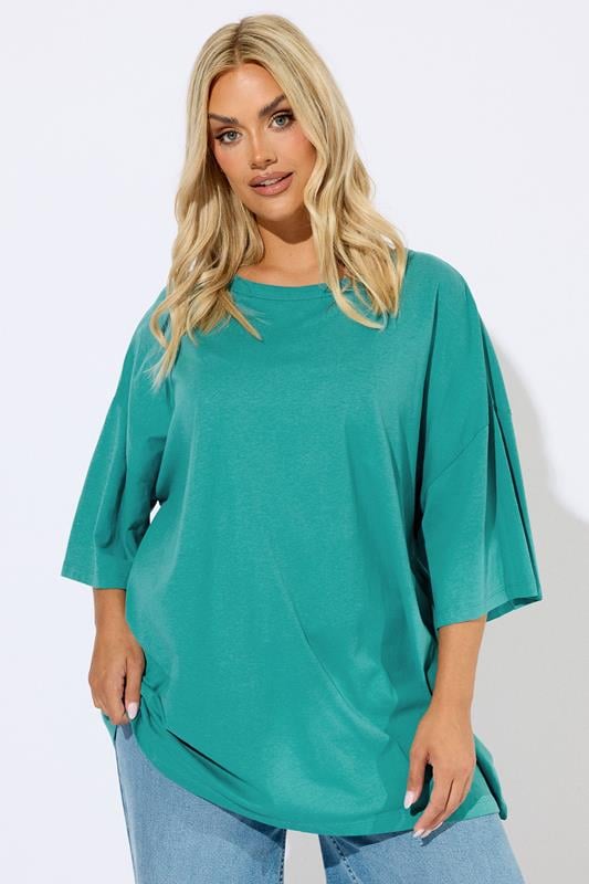 Plus Size  YOURS Curve Teal Blue Oversized Boxy T-Shirt