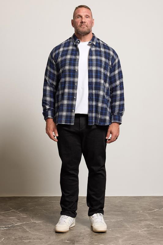 BadRhino Big & Tall White & Navy Blue Brushed Checked Shirt | BadRhino 1