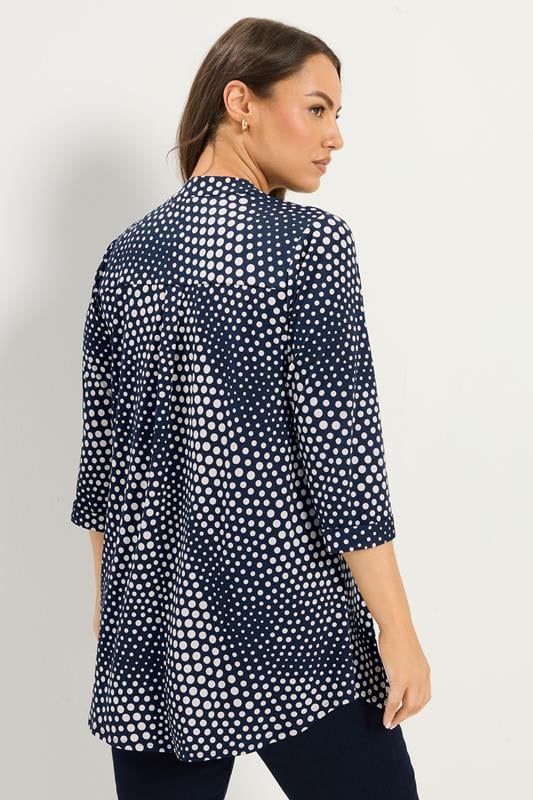YOURS Plus Size Navy Blue Polka Dot Half Placket Shirt | Yours Clothing 2
