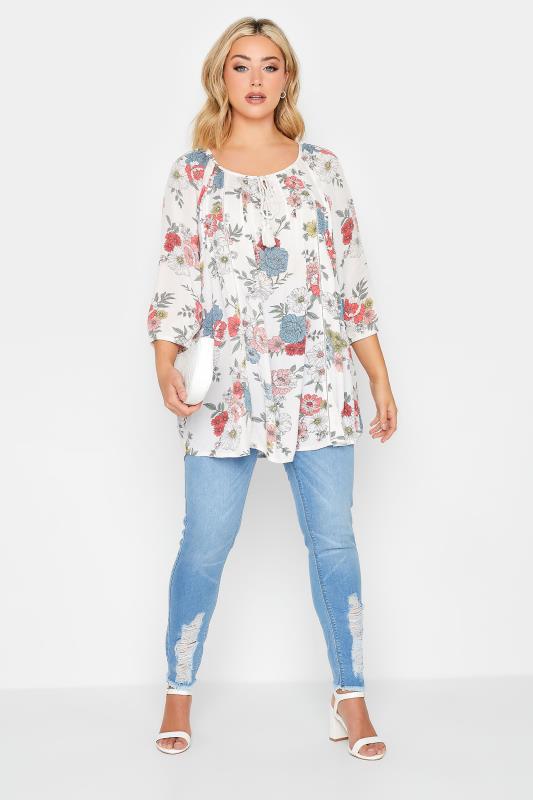 YOURS Plus Size White Floral Tie Front Top | Yours Clothing 2