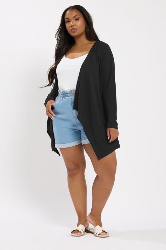 YOURS Plus Size Black Textured Waterfall Cardigan | Yours Clothing 3