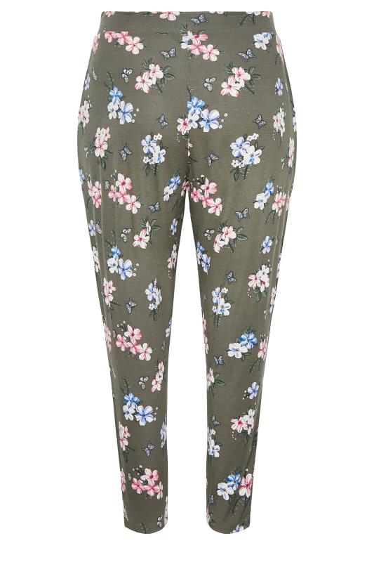 YOURS Plus Size Khaki Green Butterfly Print Harem Trousers | Yours Clothing 6