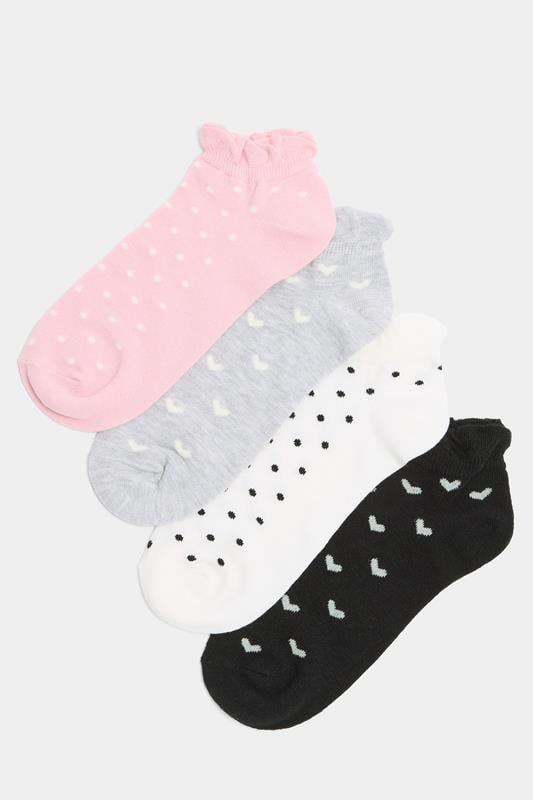 YOURSET 4 PACK Plus Size Pink Polka Dot Liner Socks | Yours Clothing 1