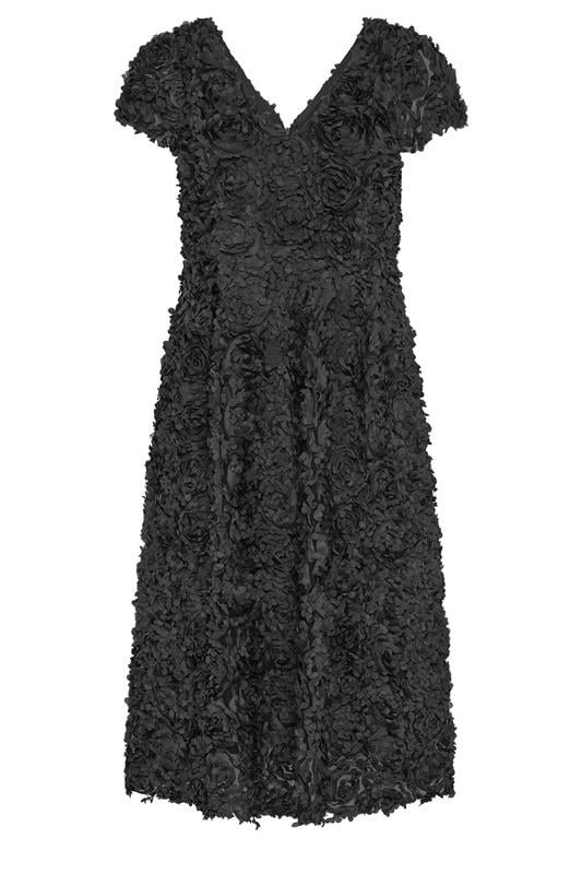 YOURS LONDON Plus Size Black 3D Floral Skater Dress | Yours Clothing 5