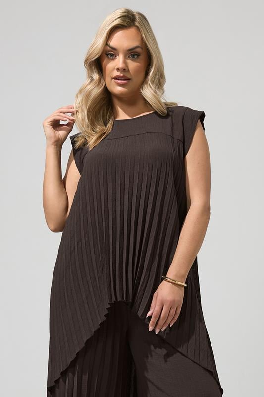 YOURS LONDON Curve Chocolate Brown Pleated Top