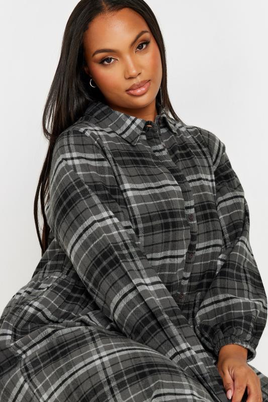 YOURS Plus Size Grey Check Print Shirt Dress | Yours Clothing  5