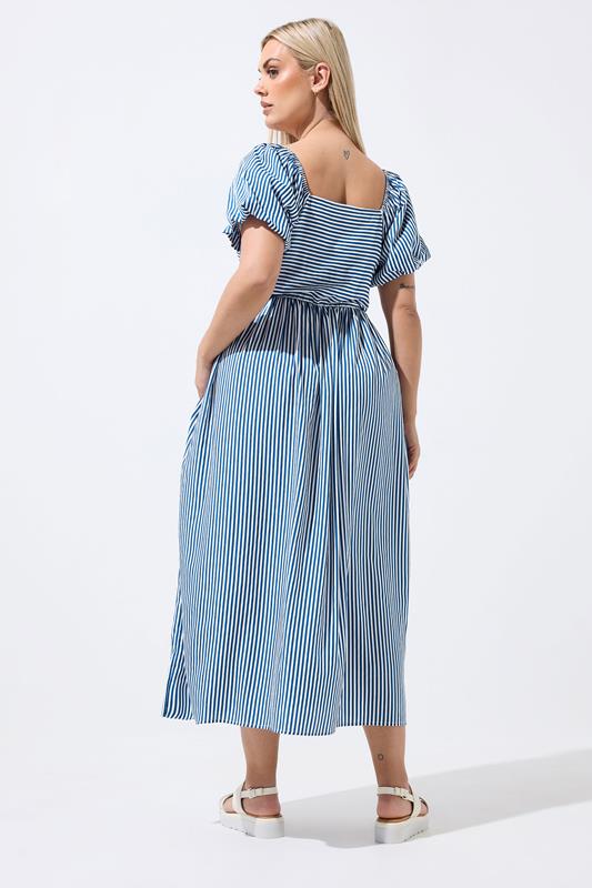 LIMITED COLLECTION Plus Size Blue Stripe Puff Sleeve Dress | Yours Clothing 2