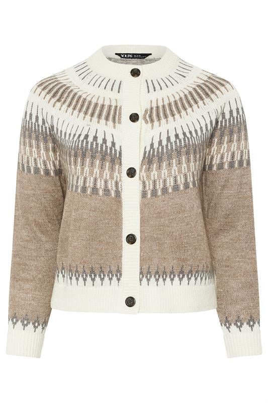 YOURS Plus Size Natural Brown Fairisle Knitted Cardigan | Yours Clothing 6