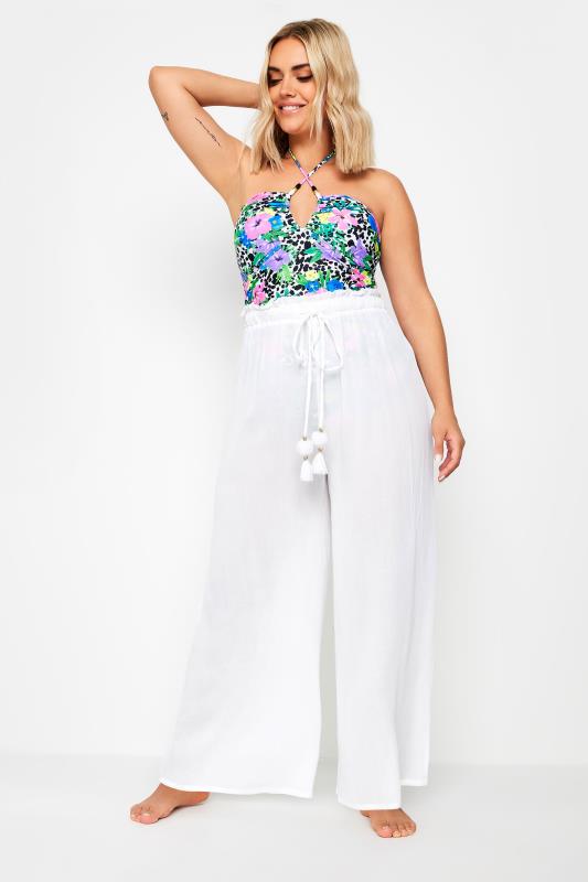 Plus Size White Wide Leg Beach Trousers | Yours Clothing 2