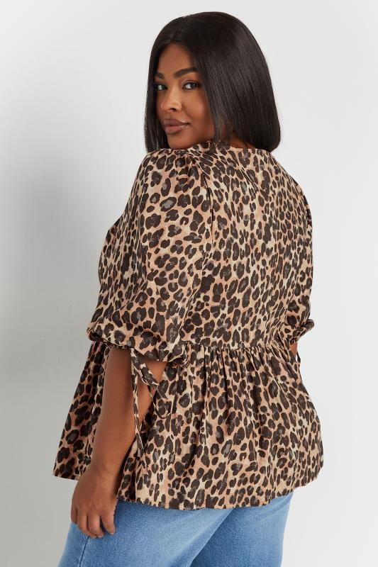 LIMITED COLLECTION Plus Size Natural Brown Leopard Print Tie Front Top | Yours Clothing  5