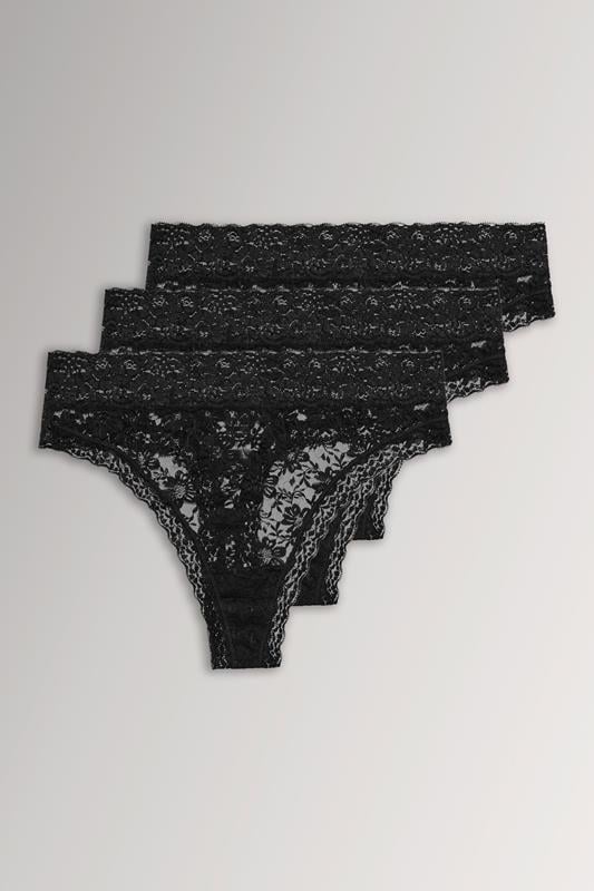  YOURSET 3 PACK Curve Black Lace High Waisted Thongs