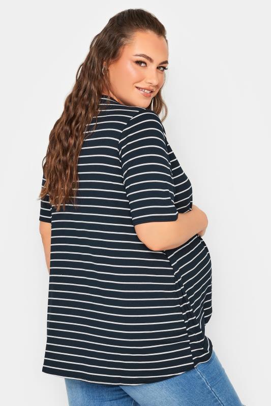 BUMP IT UP MATERNITY Curve Plus Size Navy Blue Stripe Nursing Top | YOURS CLOTHING  3