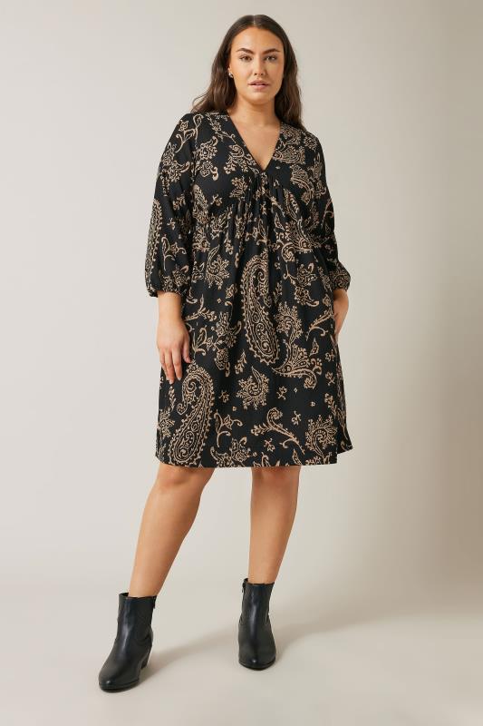 EVANS Plus Size Black Paisley Print Crepe Midi Dress | Evans 2