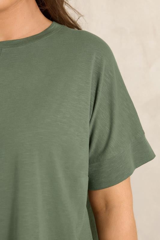EVANS Plus Size Khaki Pure Cotton T-Shirt | Evans 4