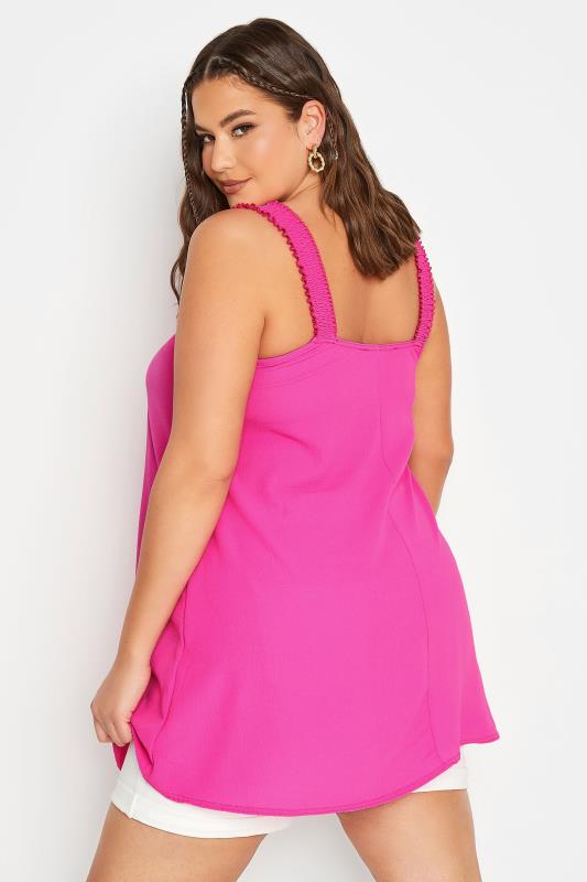 LIMITED COLLECTION Plus Size Hot Pink Shirred Strap Vest Top | Yours Clothing 4