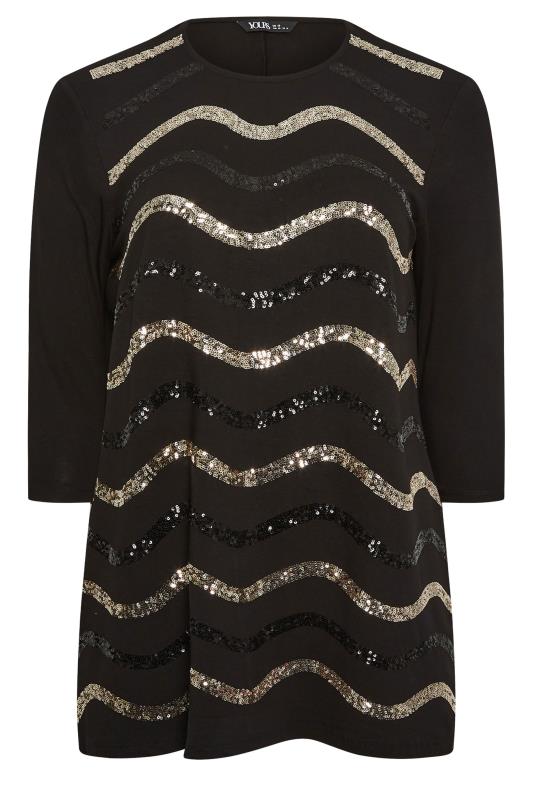 YOURS Plus Size Black & Gold Sequin Embellished Stripe Top | Yours Clothing 5