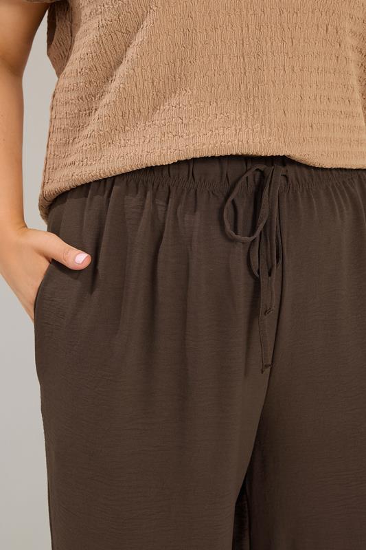 YOURS Plus Size Chocolate Brown Twill Wide Leg Trousers | Yours Clothing 4