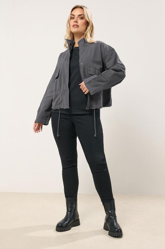 YOURS Plus Size Charcoal Grey Drop Shoulder Twill Jacket | Yours Clothing 1