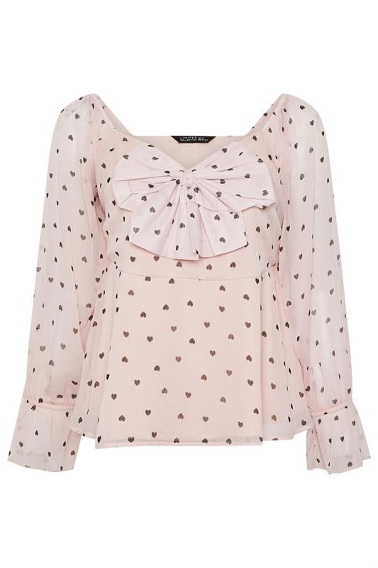 LIMITED COLLECTION Plus Size Pink Heart Bow Front Chiffon Top | Yours Clothing 6