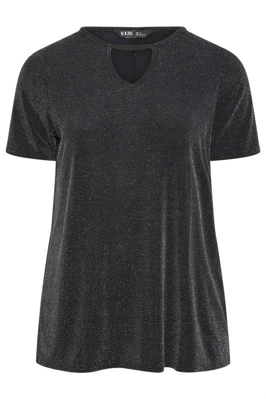 YOURS Plus Size Black Cut Out Neck Glitter Top | Yours Clothing 5