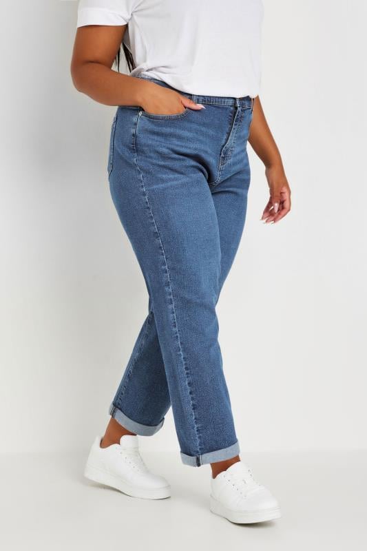 YOURS Plus Size Mid Blue Boyfriend Jeans | Yours Clothing 1