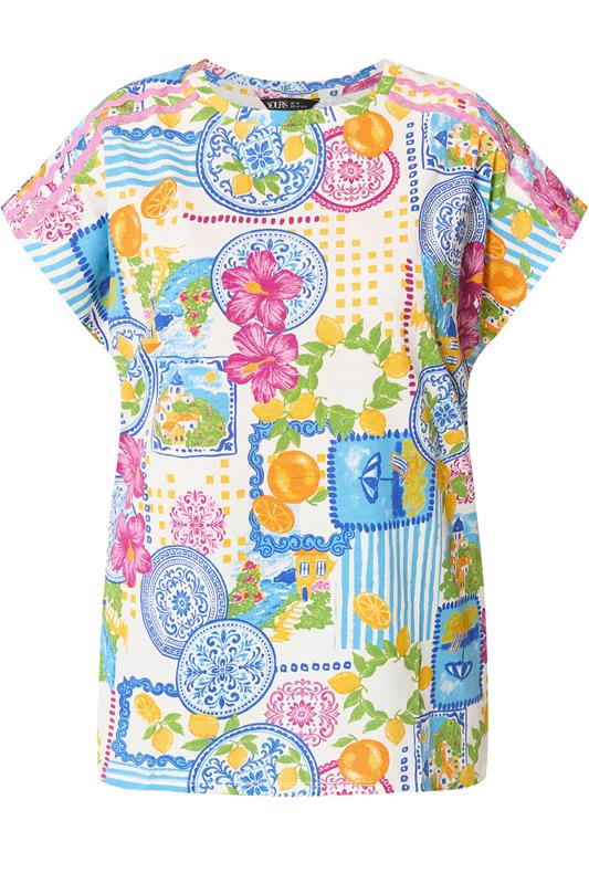 YOURS Plus Size White Tile Print Trim Detail T-Shirt | Yours Clothing 5