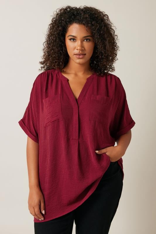 EVANS Plus Size Burgundy Red Overhead Utility Shirt | Evans 1