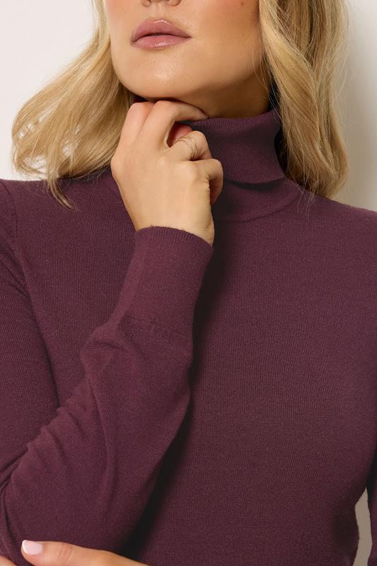 LTS Tall Women's Burgundy Red Knitted Roll Neck Jumper | Long Tall Sally 4