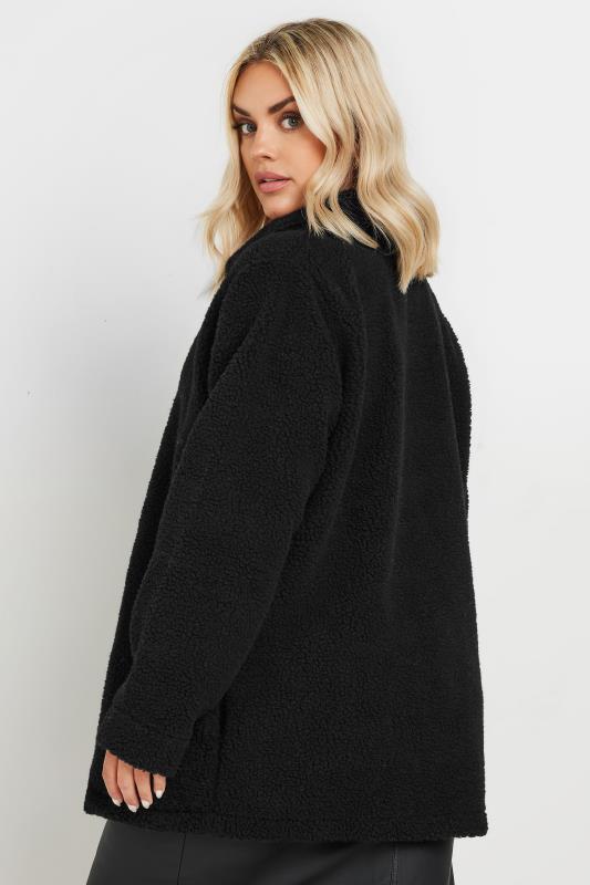 YOURS Plus Size Black Teddy Fleece Jacket | Yours Clothing 3