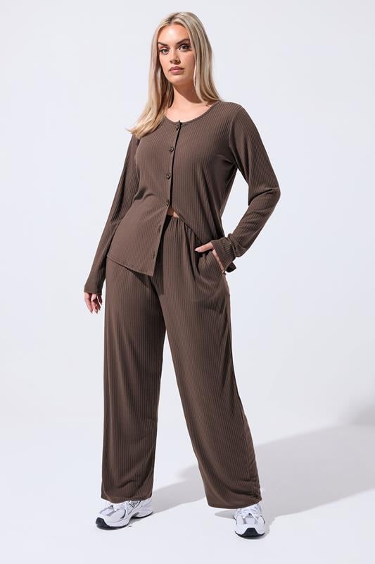  LIMITED COLLECTION Curve Brown Ribbed Wide Leg Trousers