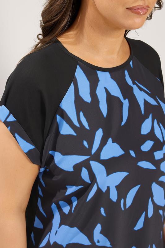 YOURS Plus Size Blue Abstract Contrast Sleeve Top | Yours Clothing 4