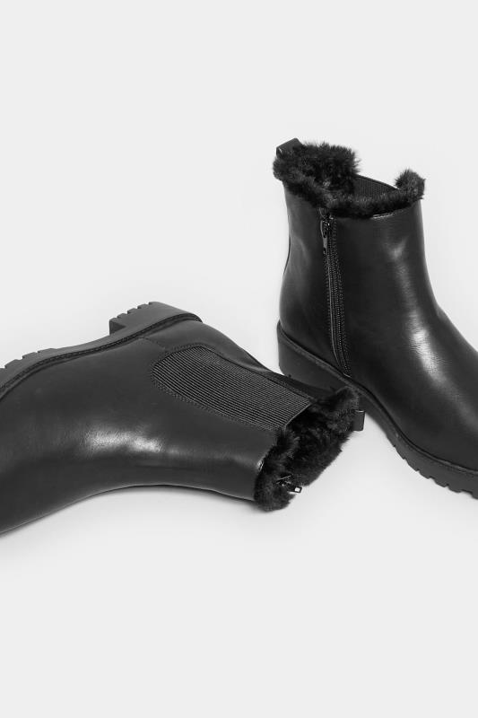 Black Faux Fur Chelsea Boots In Wide E Fit & Wide EEE Fit | Yours Clothing 5