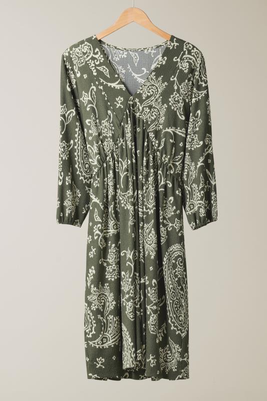 EVANS Plus Size Khaki Green Paisley Print Crepe Midi Dress | Evans 5