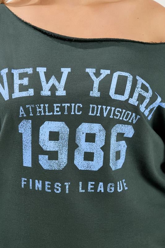 YOURS Plus Size Grey 'New York' Off Shoulder Sweatshirt & Jogger Set | Yours Clothing 4