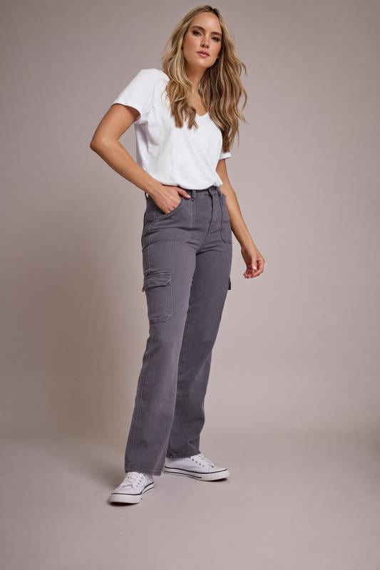 LTS Tall Womens Grey Straight Leg Cargo Jeans | Long Tall Sally 1