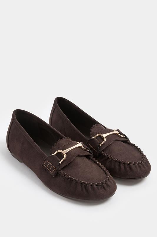 Yours Chocolate Brown Faux Suede Loafers In Wide E Fit